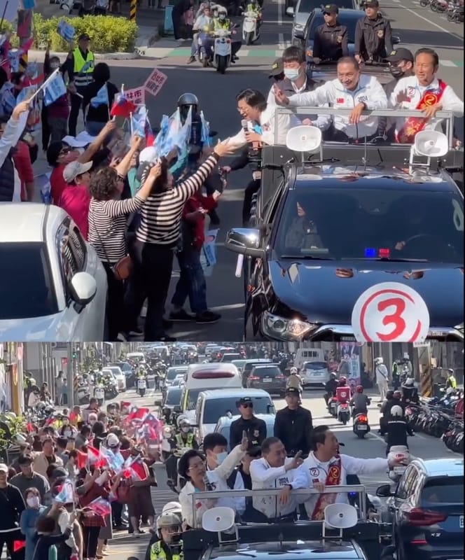 侯友宜今（31）日一口氣在彰化跑了 7 個行程，包括為黨籍立委候選人楊曜聰站台造勢，並與彰化縣長王惠美、立委候選人鄭俊雄車隊掃街。 圖：取自侯友宜臉書