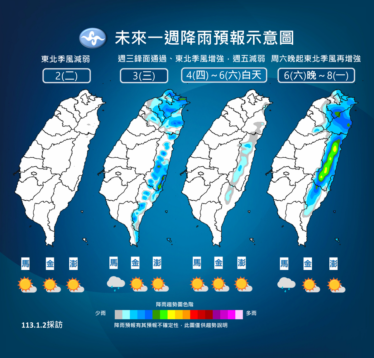 未來一週降雨趨勢。 圖：中央氣象署／提供