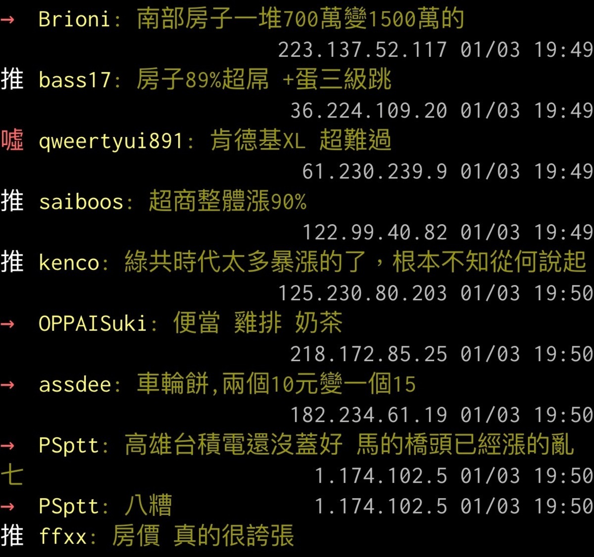 原PO發文批，台灣物價在過去8年大幅上漲。 圖：翻攝自PTT