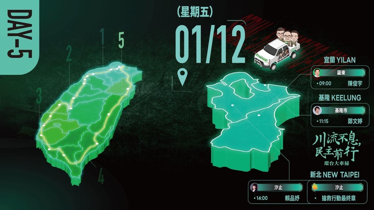 「川流不息環台大車掃」第五天路線。 圖：王義川團隊提供