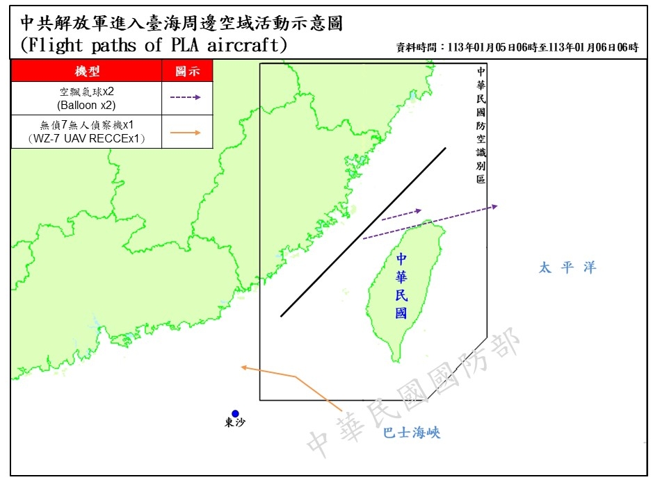 國防部偵獲共機13架次、共艦5艘次，2枚空飄氣球逾越海峽中線。 圖/國防部