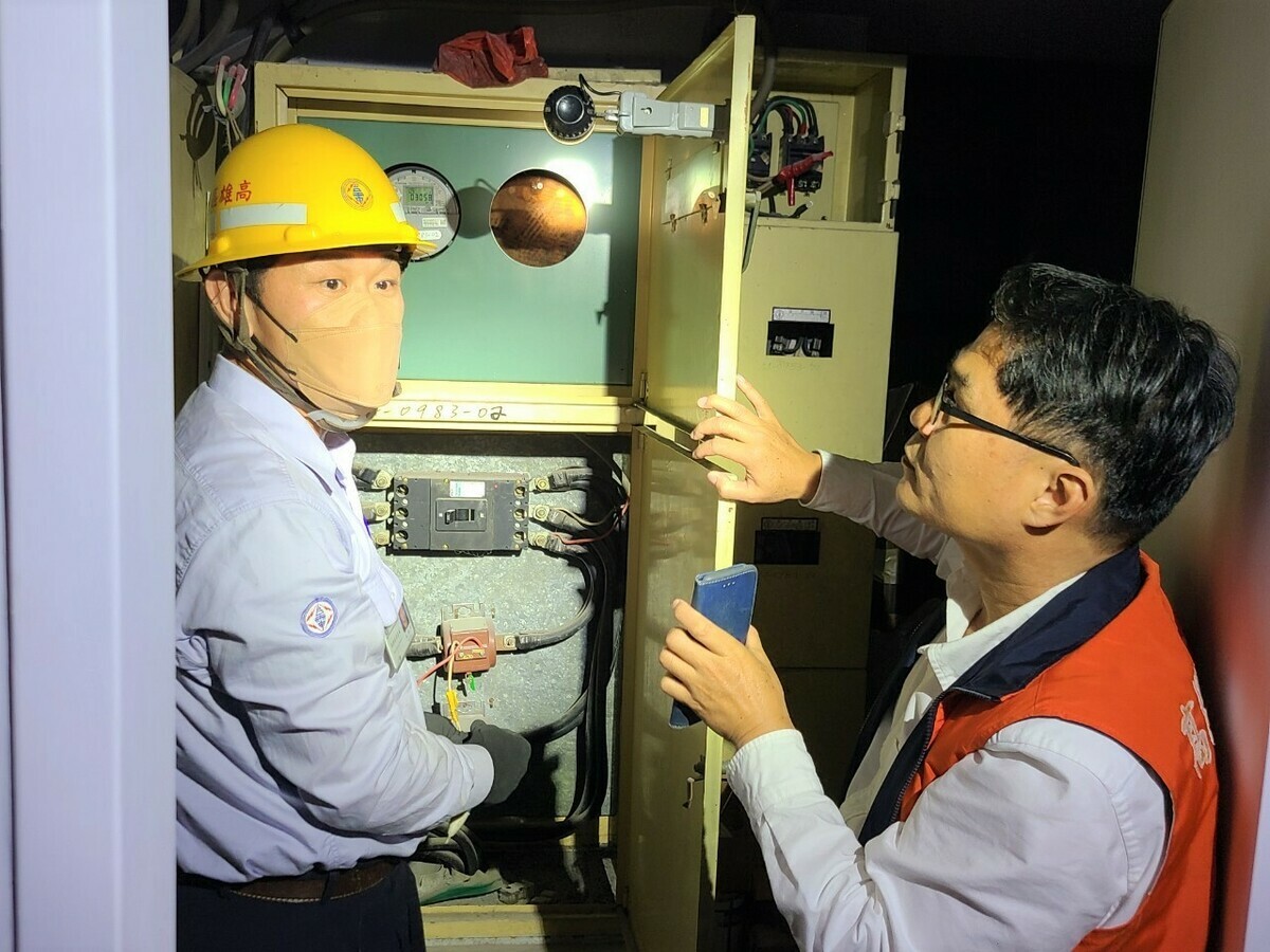 孫春良(右)指示現場人員執行非法旅宿斷水電。 圖：高雄市觀光局/提供