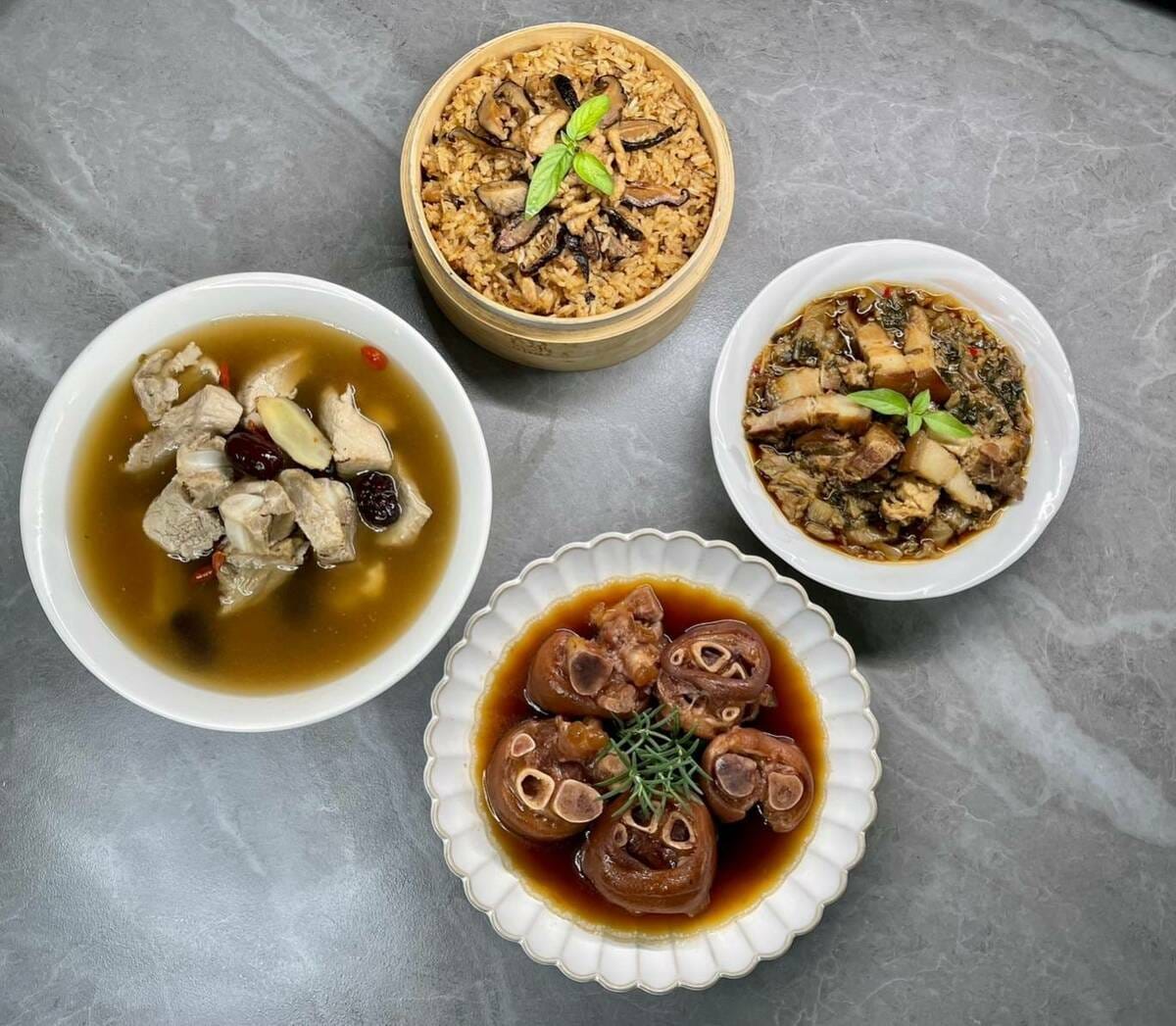 年菜內容有古早味香菇肉絲米糕、總鋪師超Q滷豬腳、福菜滷肉與紅棗枸杞排骨湯。 圖：NPOchannel/提供
