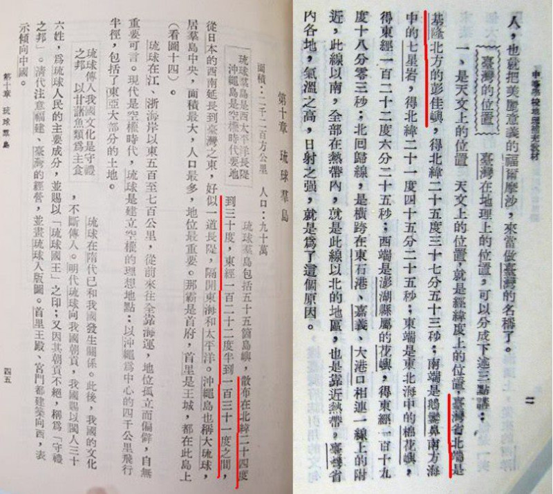 戒嚴時代「有恥」的中學地理課本裡，才是將釣魚台列在琉球群島。   圖：管仁健提供