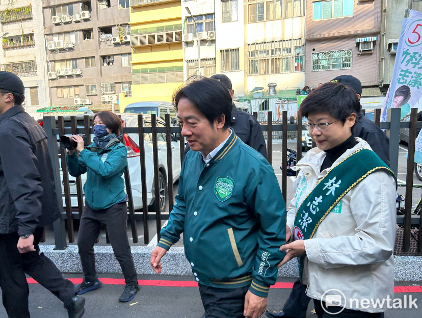 賴清德今日從新竹市出發車隊掃街一路向北，新竹市立委候選人林志潔陪同。 圖：黃宣尹攝