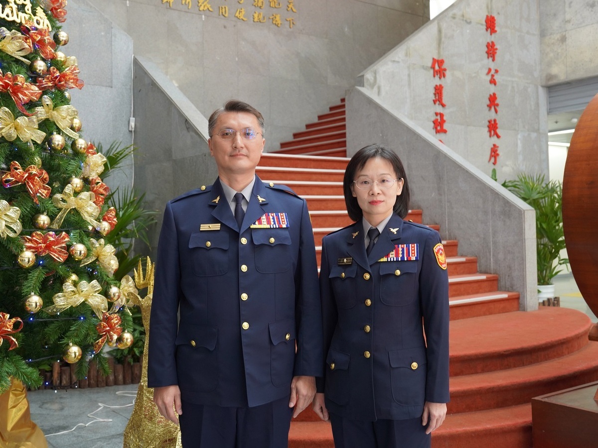 新任大同分局長涂國卿和新任保安警察大隊長張玲堅是夫妻檔。 圖：台北市警局提供