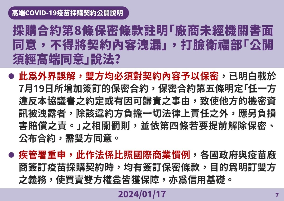 高端合約雙方保密爭議說明。 圖：疾管署／提供