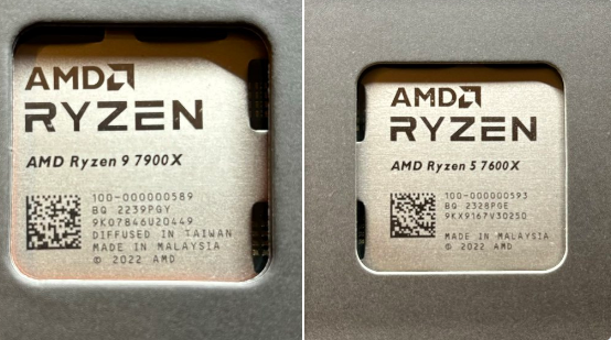 AMD在中國市場銷售的Ryzen 7000桌上型電腦處理器，已經取消了「DIFFUSED IN TAIWAN」的標示。（左為原樣，右為取消後顯示狀況) 圖：翻攝自MEGAsizeGPU 「Ｘ」社群平台
