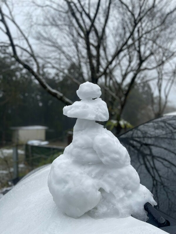 新北市三峽地區今日一早飄下瑞雪。(圖為三峽北大清肺農場) 圖：新北市政府警察局三峽分局／提供