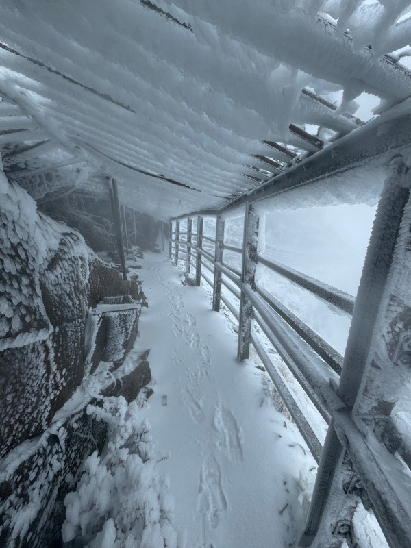 玉山主峰風口段積雪約10公分。 圖：取自玉山國家公園
