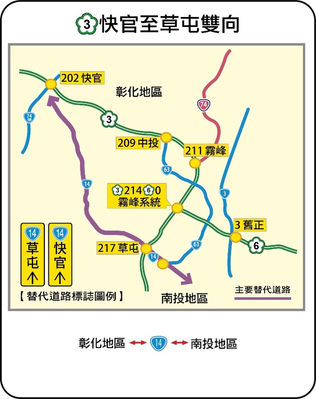 國3快官-草屯雙向替代道路圖。 圖：交通部高公局 / 提供