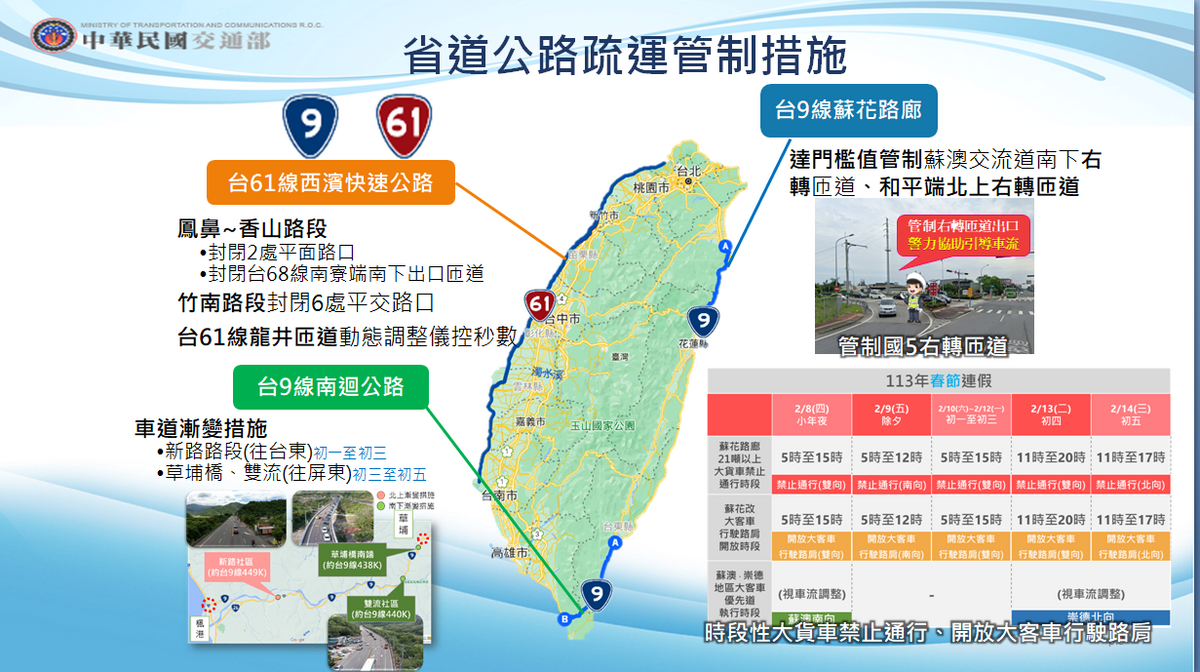 省道公路疏運管制措施。 圖：交通部提供