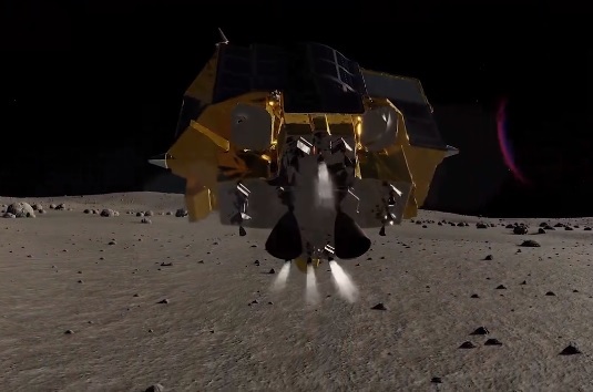 日本JAXA小型無人月球探測器「SLIM」原預定著陸模擬畫面 圖:擷自@JAXA_en/X