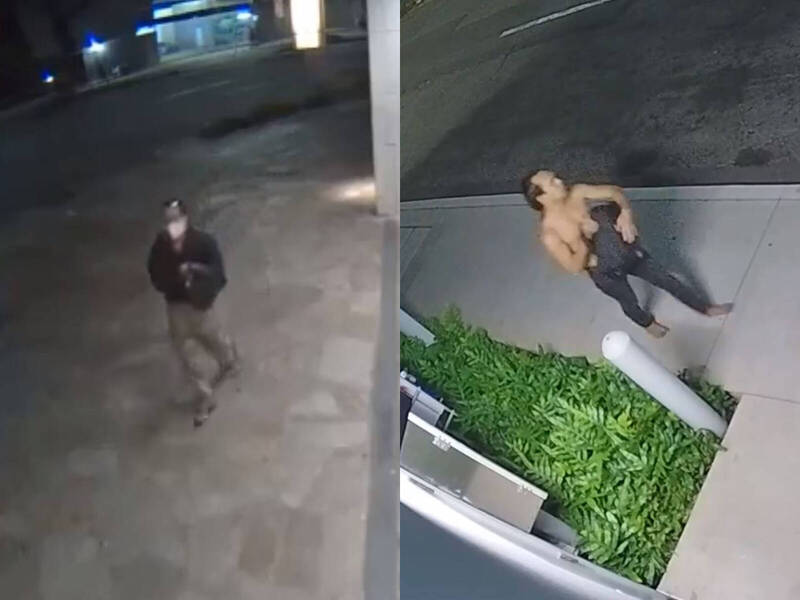 朝中國女老師潑灑化學液體的嫌犯被拍到犯案後上半身赤裸逃離。 圖：翻攝X（前推特）