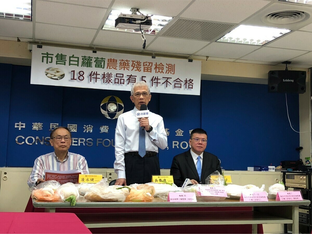 消基會今天發布18項白蘿蔔樣品抽驗，不合格比例達28％。 圖：消基會／提供
