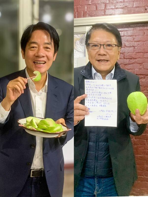 郭同學搭高鐵送了2顆芭樂盼能轉交給賴清德，潘孟安義不容辭、說到做到。 圖：翻攝自潘孟安臉書