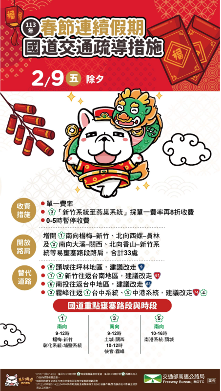 今日國道交通疏導措施。 圖：交通部高速公路局／提供