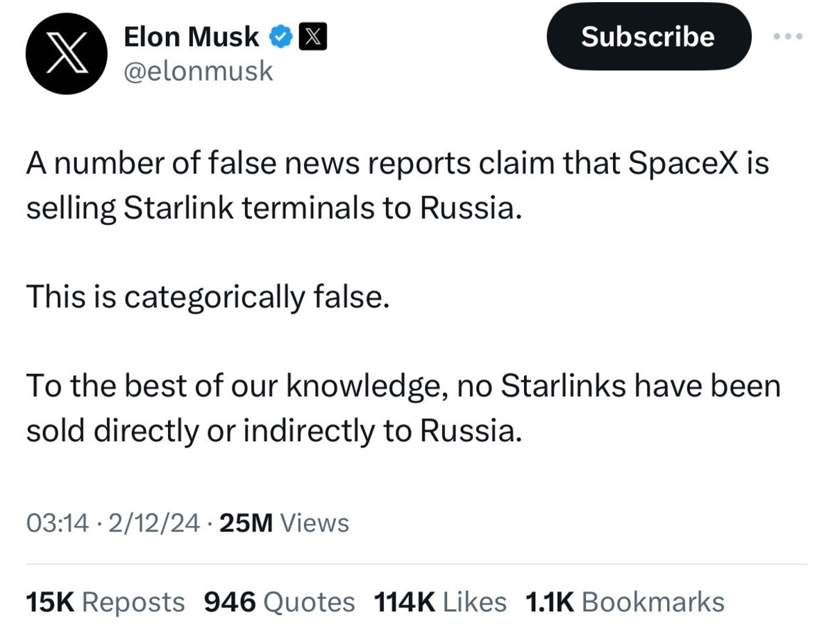 馬斯克在X發文回應。 圖：截取自X（前推特）帳號@elonmusk