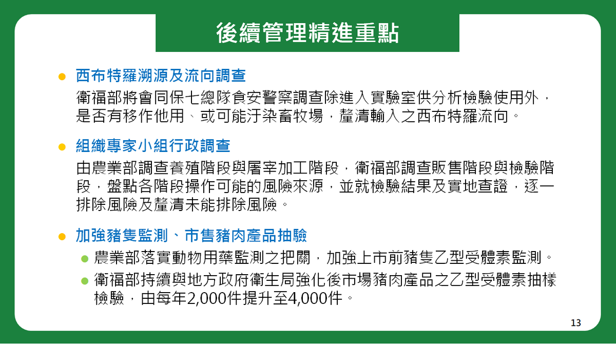 西布特羅後續管理精進重點。 圖：食安辦提供