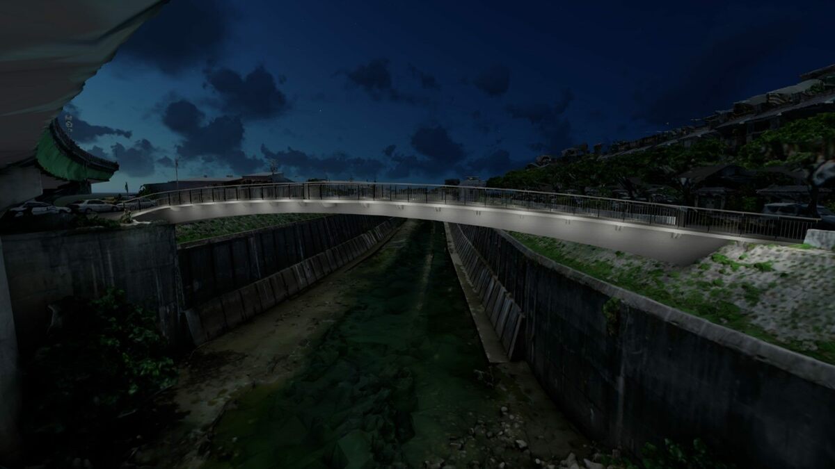 市府規劃在大坑溪匯入基隆河處，設置了跨大坑溪的自行車道橋，完工後將提供市民更友善的綠色運輸空間，往來南港及汐止地區也將更加便捷，圖為自行車道興建完成之夜景模擬圖。 圖：取自台北市政府官網