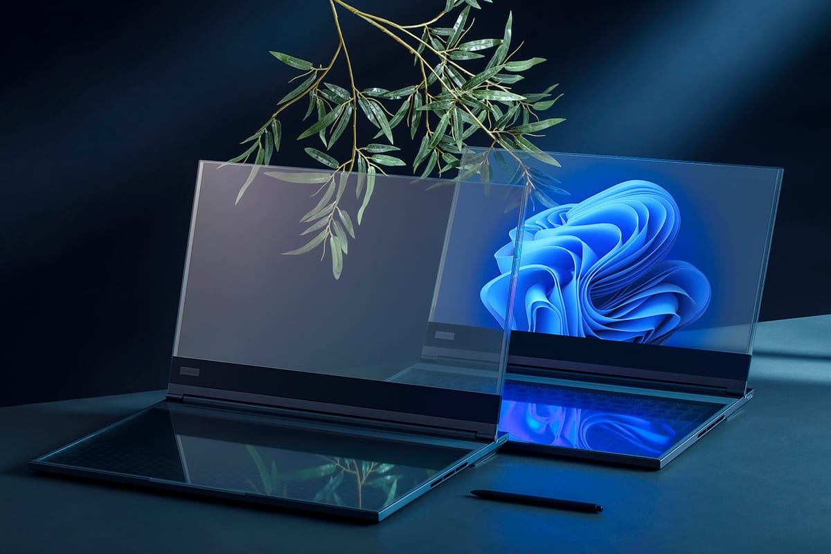 MWC 2024 ThinkBook 透明螢幕概念筆電登場。 圖：Lenovo/提供