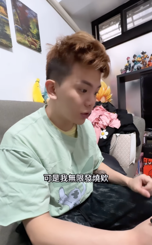 孫生分享日前嚴重扁桃腺發炎，在家躺了6天，不但反覆發燒，一吞口水就覺得喉嚨痛到像被刀割，甚至不舒服到在醫院狂哭。 圖：翻攝自孫生IG
