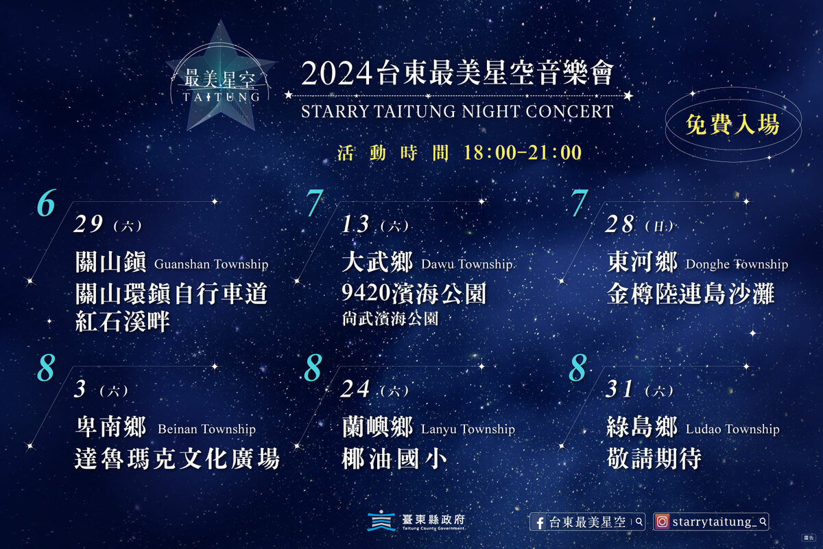 2024年台東最美星空音樂會場次公開。 圖：台東交通及觀光發展處／提供