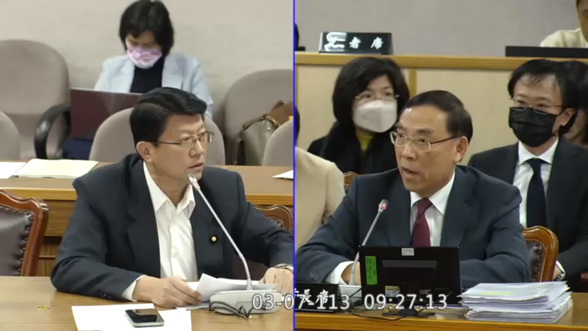 國民黨立委謝龍介今（7）天在立法院質詢法務部長蔡清祥。 圖：截自立法院網站。