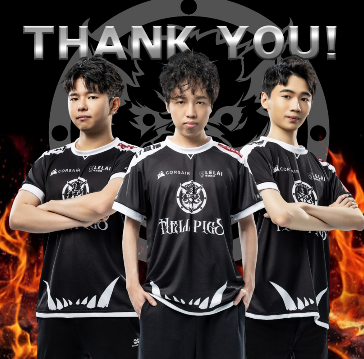 統神宣布地獄豬的ShengBai（左）、GodJJ（中）、Arding將離隊，繼續當遊戲實況主。 圖：翻攝自地獄豬IG