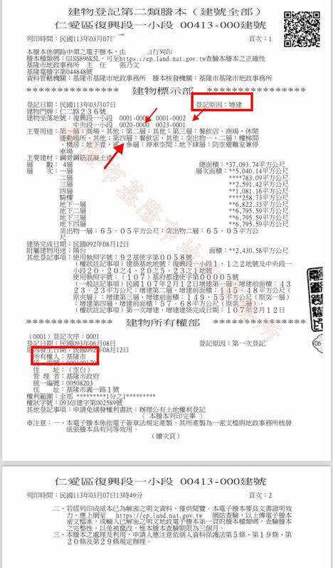 林智群痛批，法院都還沒認定2-4樓是否為增建，基隆市政府就自己認定是增建了。 圖：取自林智群臉書