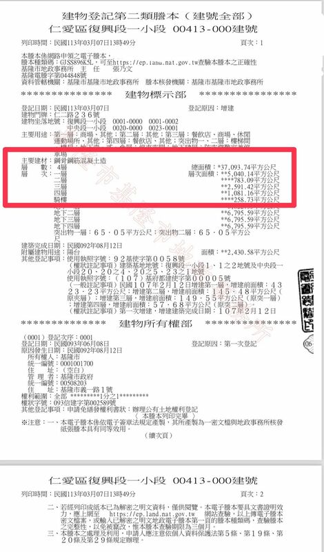 產權爭議法院審理中，3月7日基隆市府就逕行完成地上2~4樓產權登記。 圖：取自陳義文律師臉書