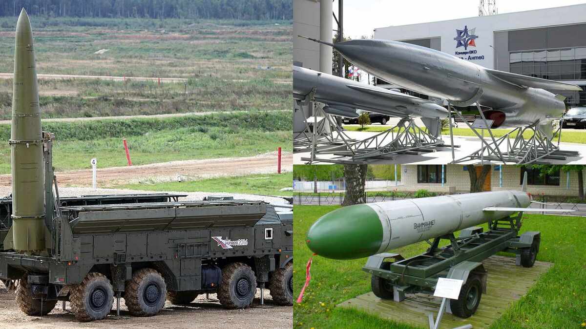 9K720 伊斯坎德爾飛彈（圖左）、P-500 重型反艦飛彈（圖右上）、kh-55飛彈（圖右下）。 圖 : 翻攝自維基百科（新頭殼合成）