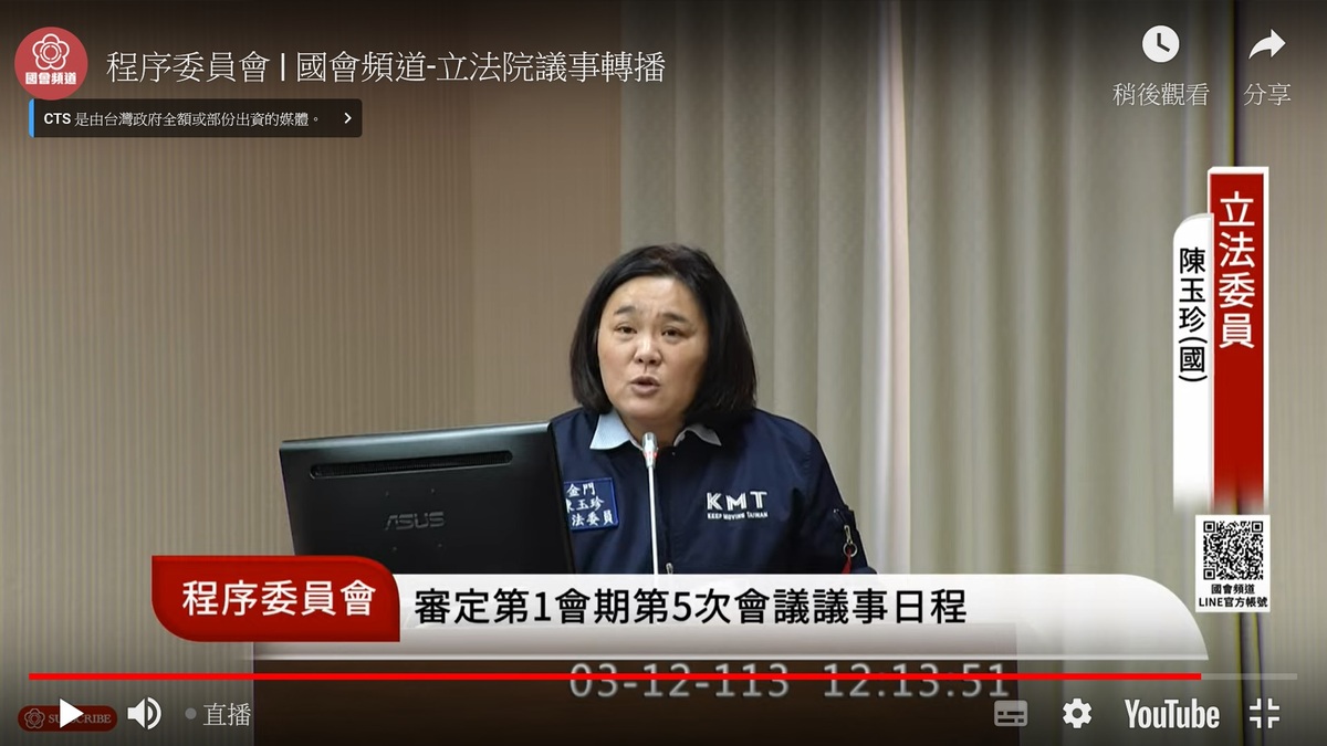 國民黨立委陳玉珍。 圖：翻拍自國會頻道