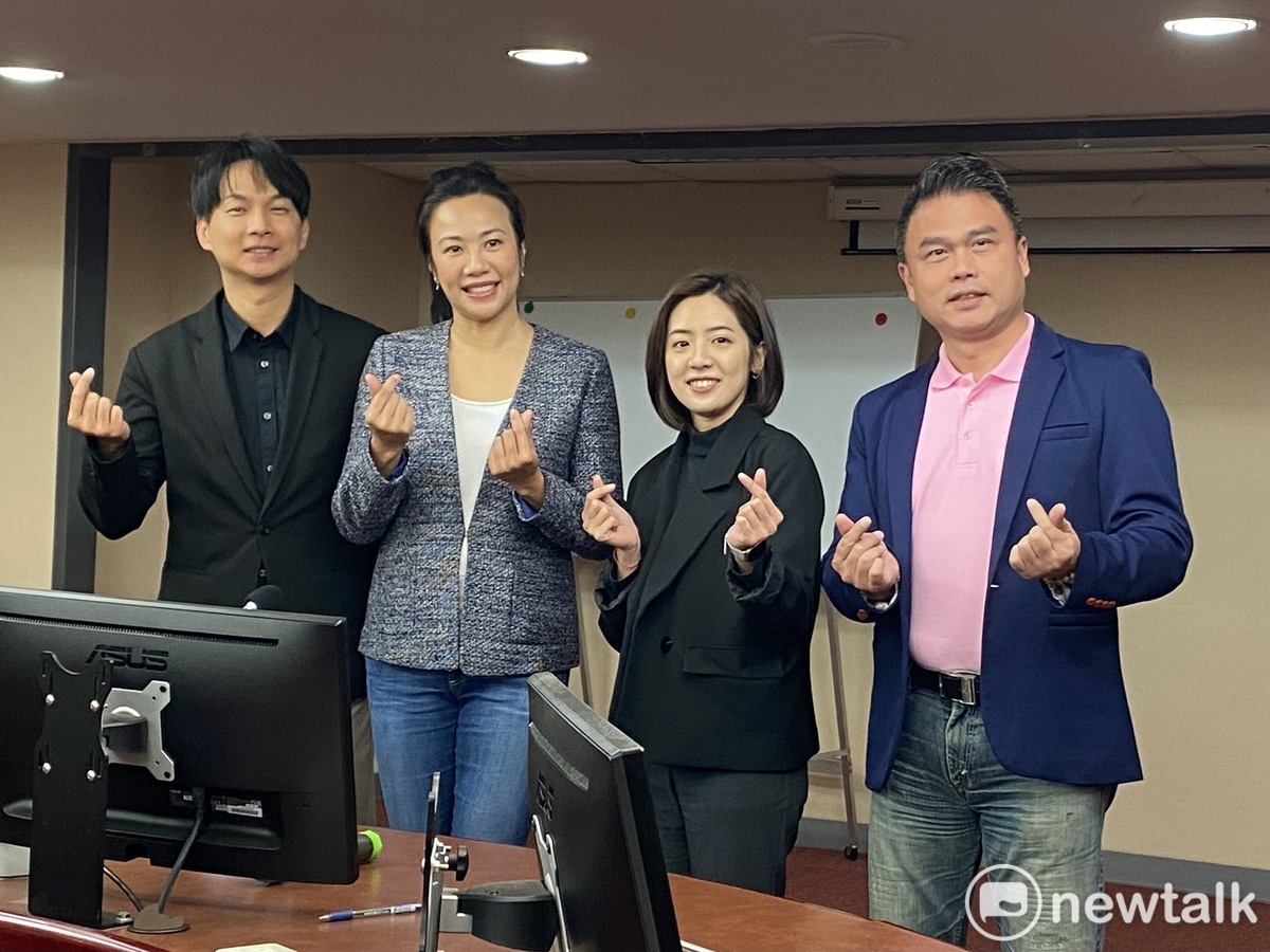 民眾黨台北市議會黨團議員陳宥丞（左1）、黃瀞瑩（右2）、張志豪（右1）今邀前立委、新光人壽慈善基金會董事長吳欣盈（左2）演講。 圖：周煊惠 / 攝