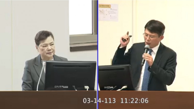 民眾黨立委黃國昌針對台鹽綠能案件在經濟委員會質詢經濟部長王美花。 圖：取自國會頻道