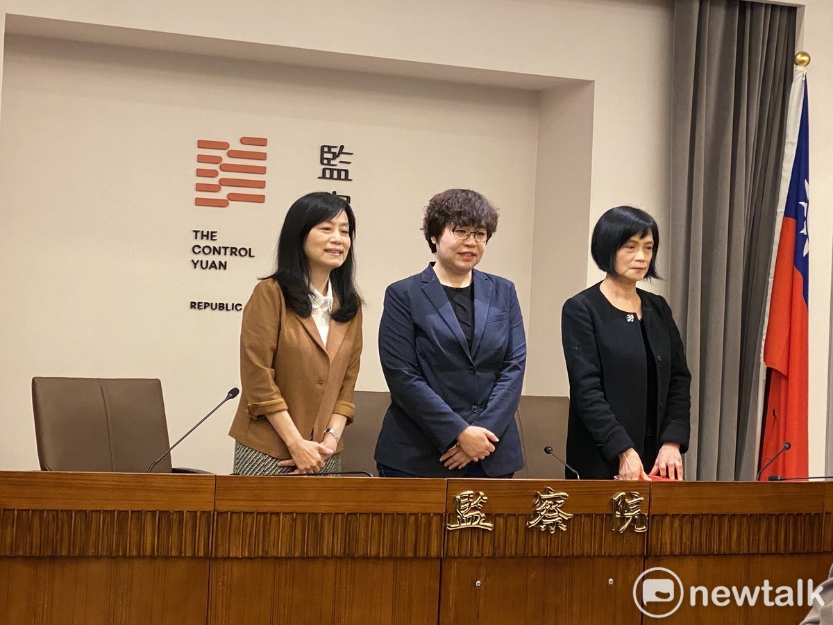 監委葉大華、王麗珍、張菊芳上午舉行「南投某國小校長性侵案糾正南投縣政府」記者會。 圖：周煊惠 / 攝