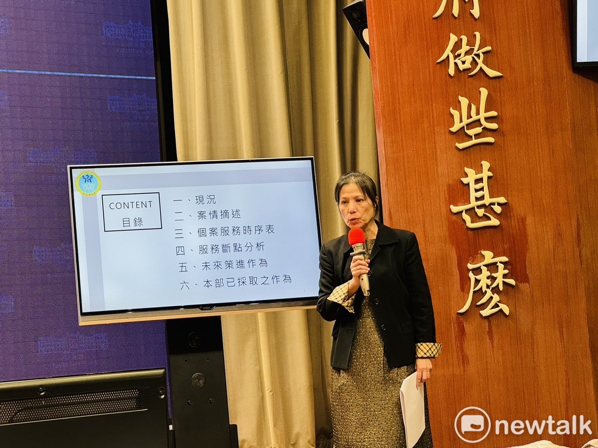 衛生福利部社會及家庭署署長簡慧娟今（21）天在行政院會後記者會報告「出養童受虐事件辦理情形及策進作為」。 圖：謝莉慧/攝