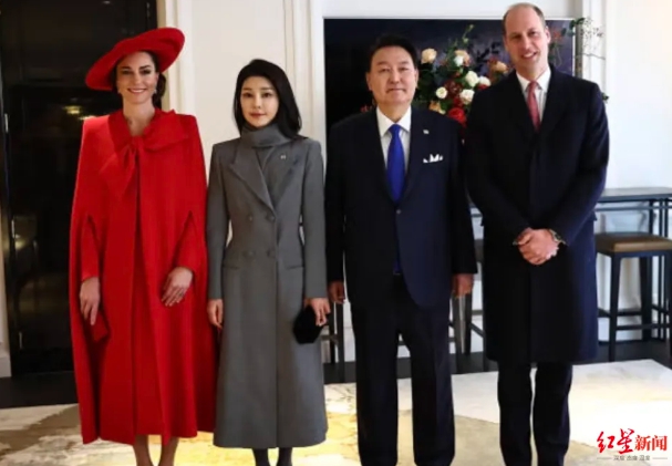 韓國第一夫人金建希(左二)在公眾場合消失4個月，情況與英國王妃凱特(左一)十分類似，被稱為韓國版的凱特門。 圖 : 翻攝自紅星新聞