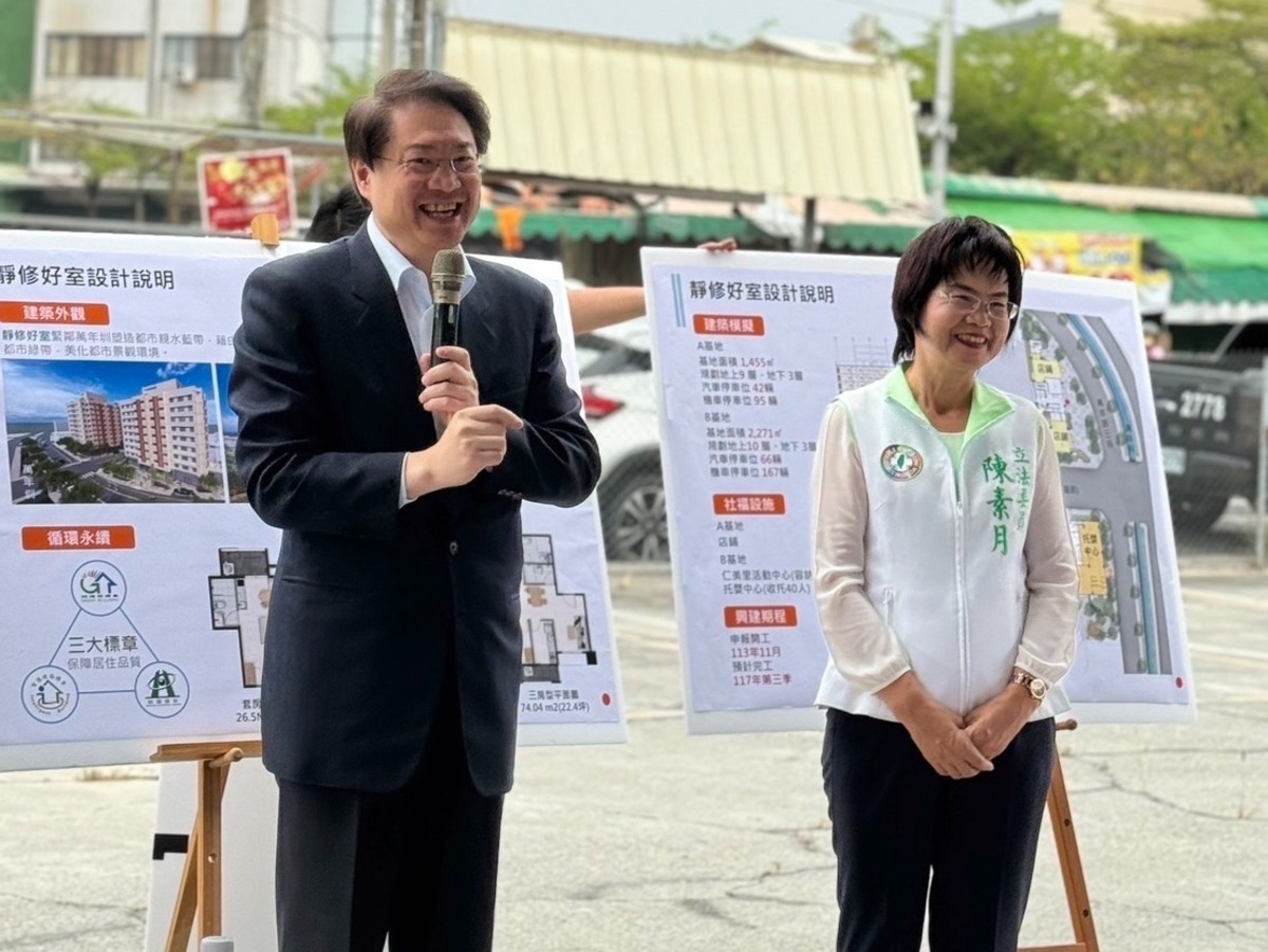 內政部長林右昌今(28)日視察由立委陳素月（圖右）爭取的彰化員林「靜修好室」社會住宅用地。 圖：內政部提供