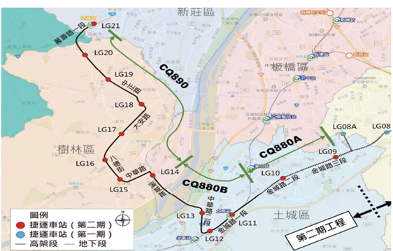 萬大線全線完工後將滿足台北市中正區、萬華區及新北市中永和、土城、板橋、樹林、新莊地區間的交通運輸需求，大幅提昇雙北與桃園間的交通運輸需求。 圖：台北市政府捷運工程局／提供