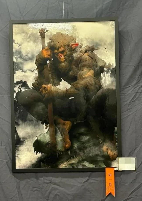 復興商工學生繪圖作品《大鬧龍宮》獲首獎，卻傳出疑似以用AI創作，昨深夜校方證實此傳聞並取消其首獎資格。 圖：翻攝自臉書