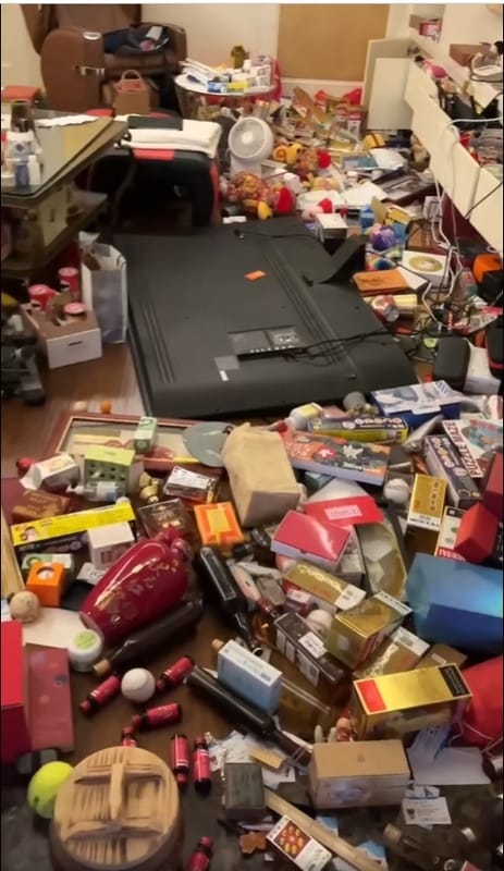 花蓮縣立委傅崐萁在臉書發布自家震後慘況影片。 圖/翻攝自傅崐萁臉書影片