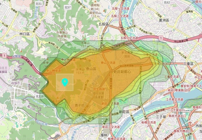 影響範圍主要為林口、泰山、五股、三重、新莊以及桃園龜山， 空氣品質可能受到影響。 圖/侯友宜臉書