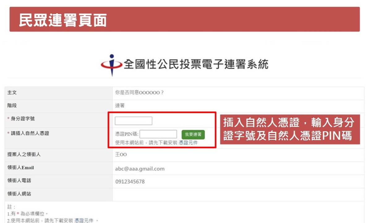 中選會公民投票電子連署介面 圖：翻拍自中選會簡報