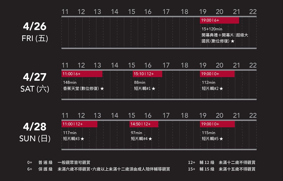 白色恐怖記憶影展場次表 圖：新台灣文化基金會及現代文化基金會提供