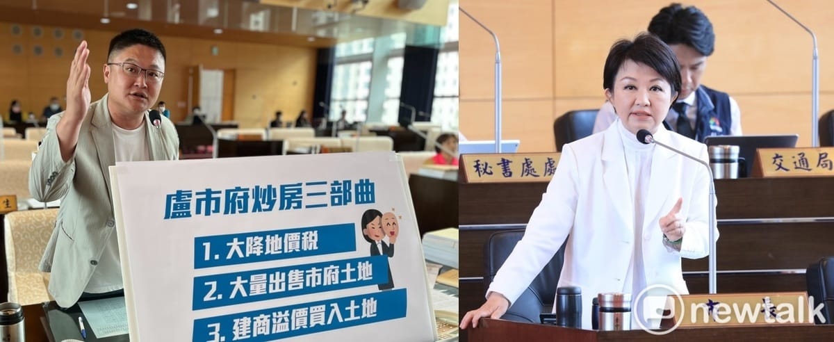 施志昌公布盧市府的炒房三部曲。 圖：新頭殼合成