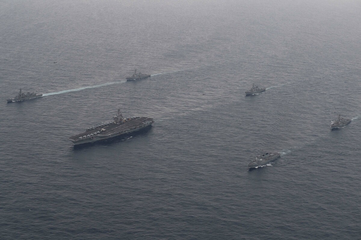 美日韓3國海軍在南韓濟州島南方公海海域進行海上聯合軍演。 圖：翻攝「X」@US7thFleet
