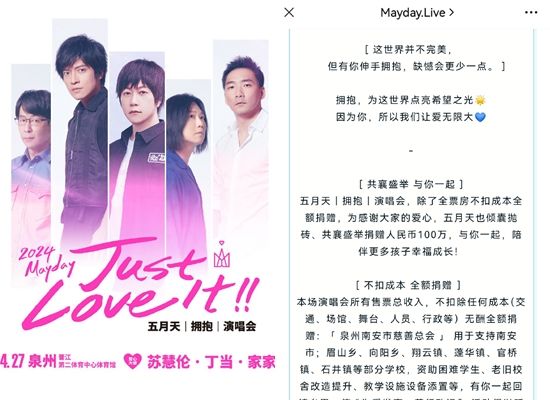 五月天將在中國開公益演唱會，捐門票所得外再加碼。