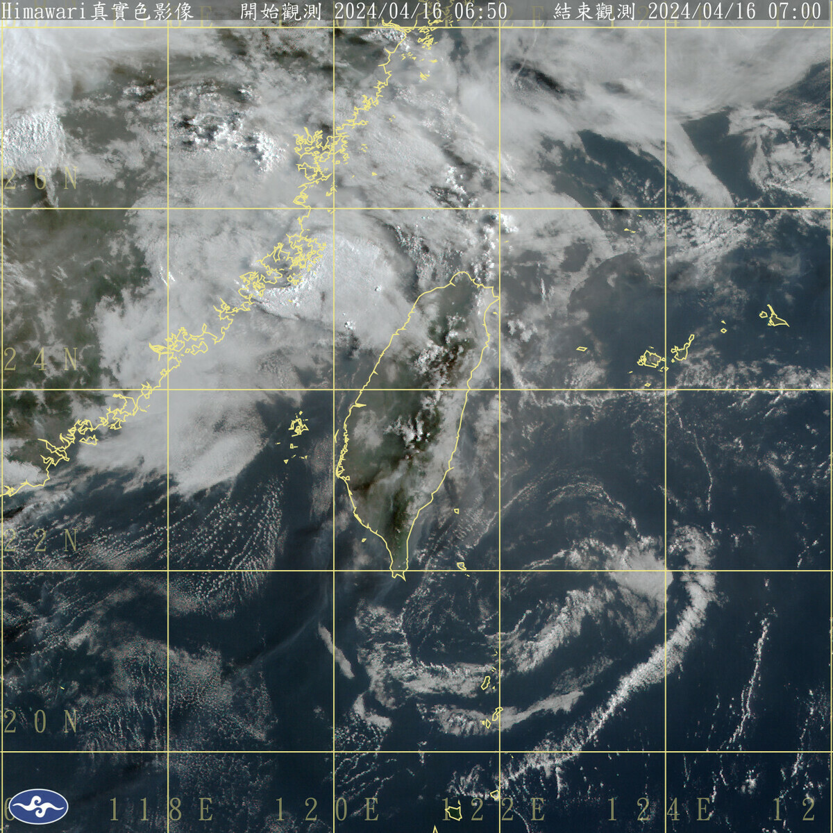 台灣北部海面今天有一道鋒面接近，北部、宜花將變天，而中南部變化不大，仍是溫暖偏熱、午後有局部陣雨的天氣。 圖：中央氣象署／提供