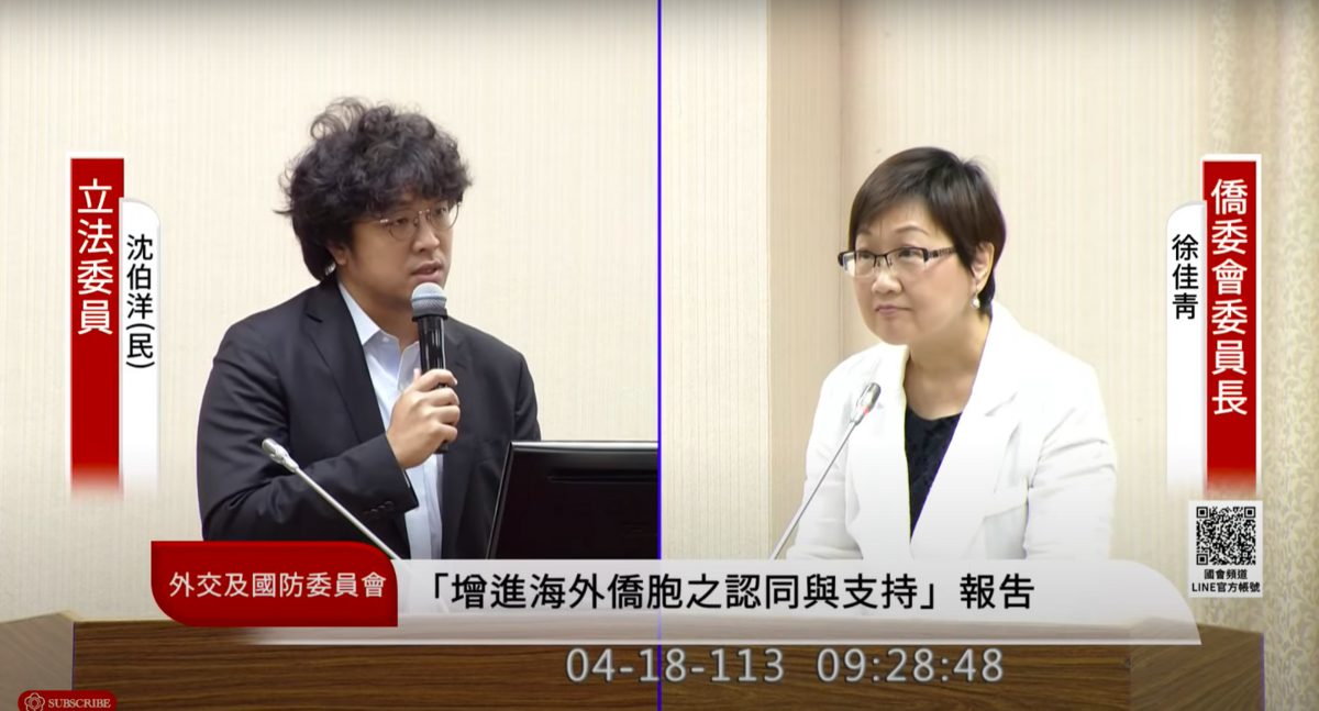 民進黨立委沈伯洋建議僑民成立小組「先一步處理」中國假訊息。 圖：翻攝自國會頻道